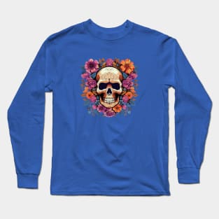 Skull with Flowers Long Sleeve T-Shirt